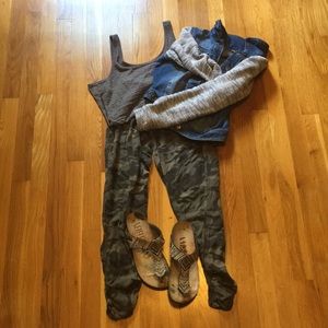 Bundle including sandals, jean jacket, tank top